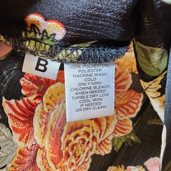 LOFT Black Colorful Floral LS Semi-Sheer Button Keyhole Blouse Breezy Medium - Picture 4 of 9